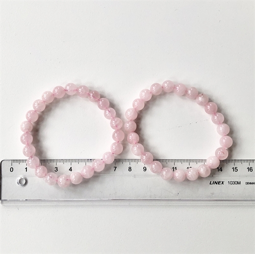Rosenkvarts Armbånd 8 mm Perler med pink snor 18-19 cm